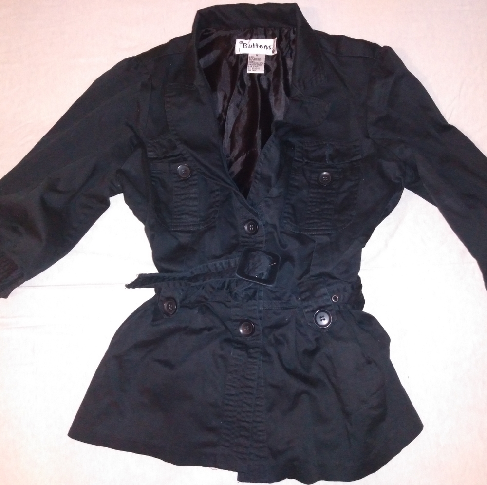 Black 3/4 Sleeve length linen jacket with belt